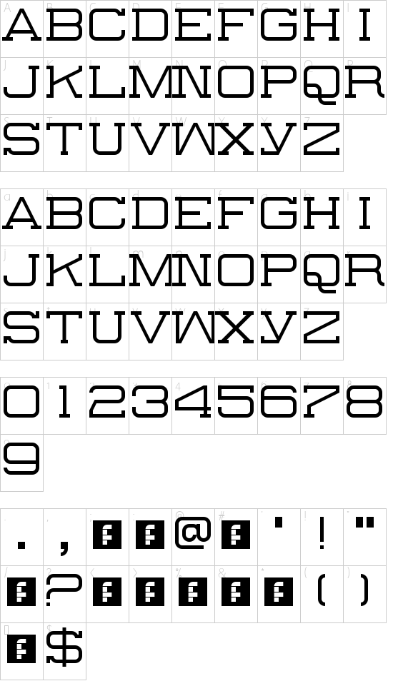 The Slabbers Regular font character map