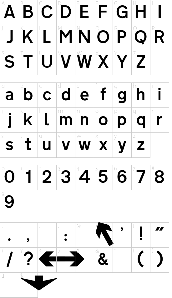 Raoul TRANSPORT Britannique font character map