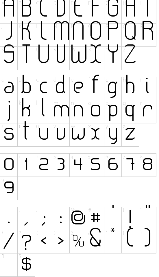 lerotica Light font character map
