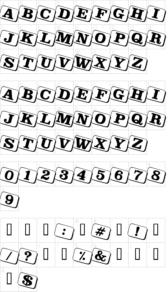 JoyCards font character map