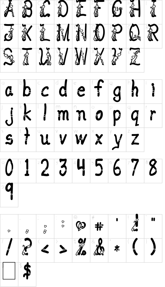 I love you ABC 123 font character map