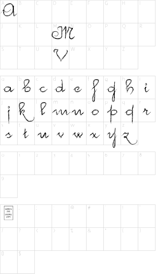 McVincenzo font character map