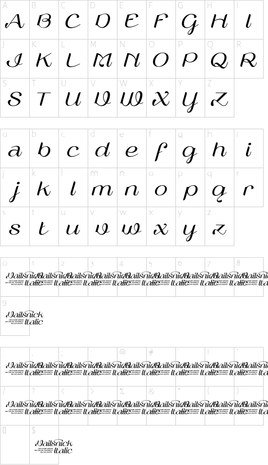 Vailsnick Italic Demo  font character map