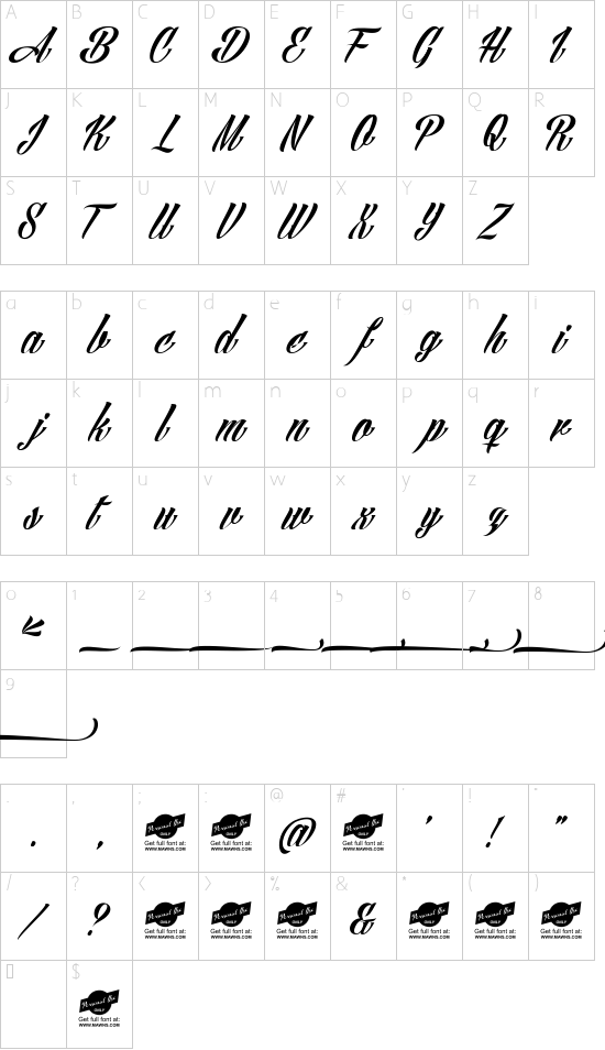 Angilla Tattoo Personal Use  font character map