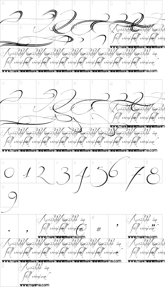 Before the Rain Swashes DEMO font character map