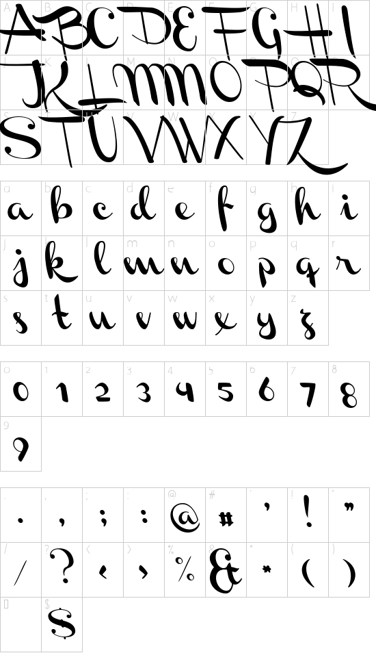 Channel Left-Slanted font character map