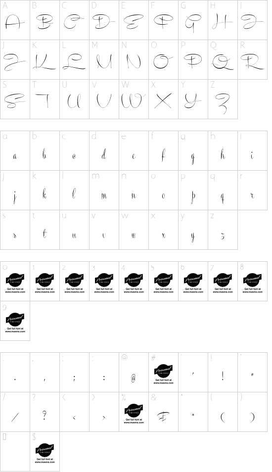 Recorda Script Personal Use Only font character map