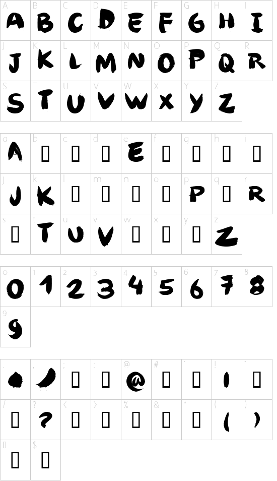 Angel Brotxa Regular font character map