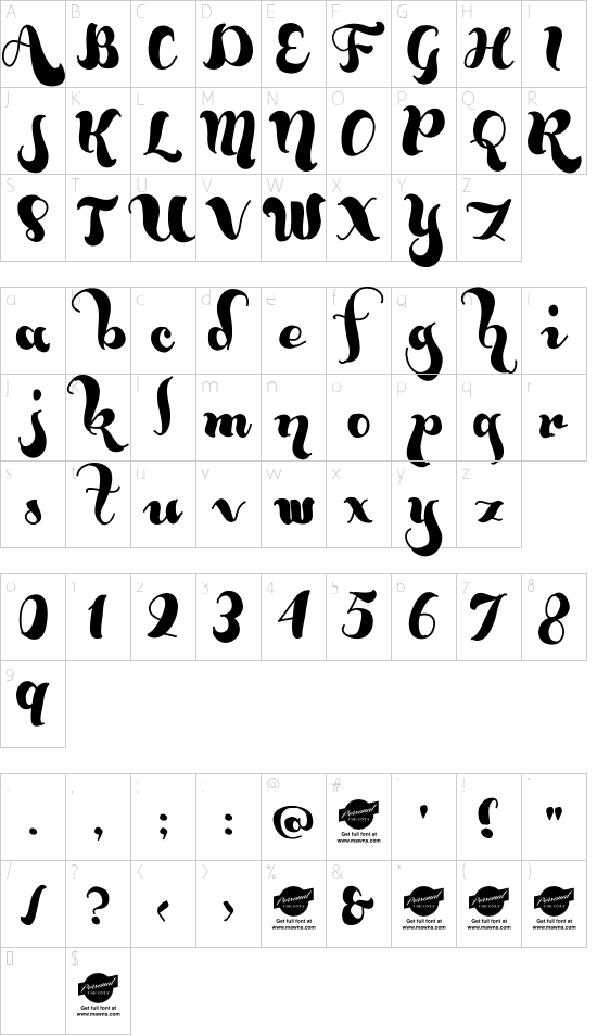 Bumblebees Demo font character map