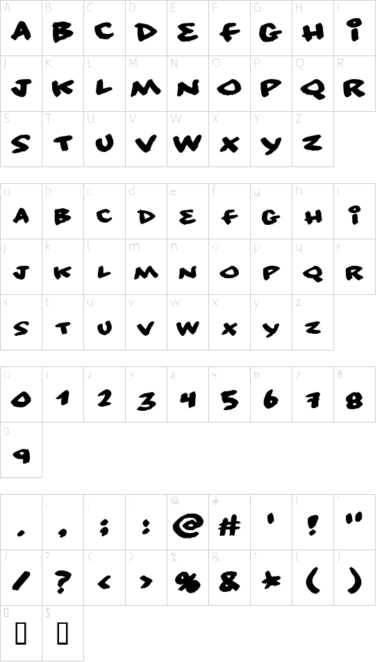 No consequence font character map