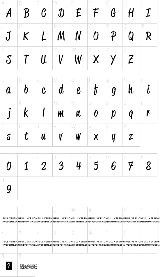 Reklame Script Regular DEMO font character map