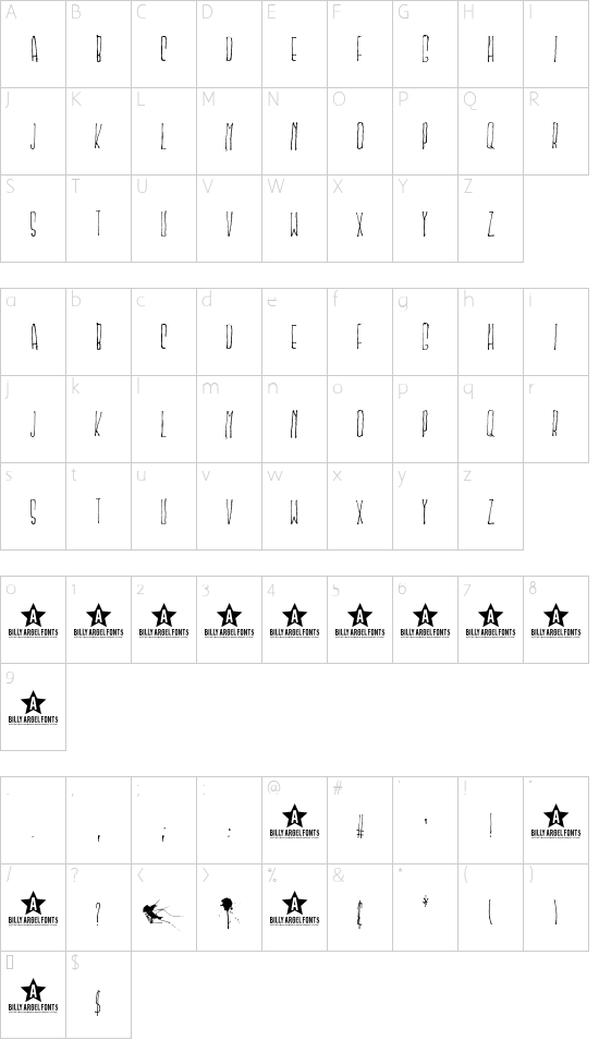 MSKITOKILLA font character map