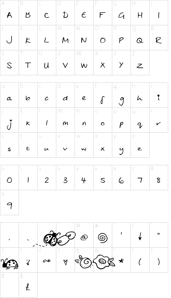 Julies font character map