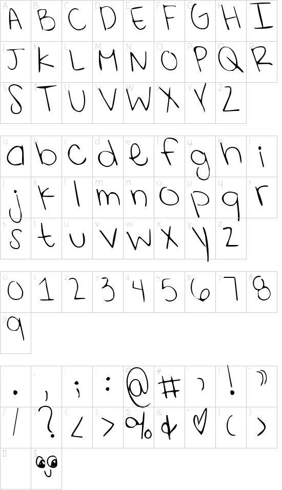 Shining Like Stars font character map
