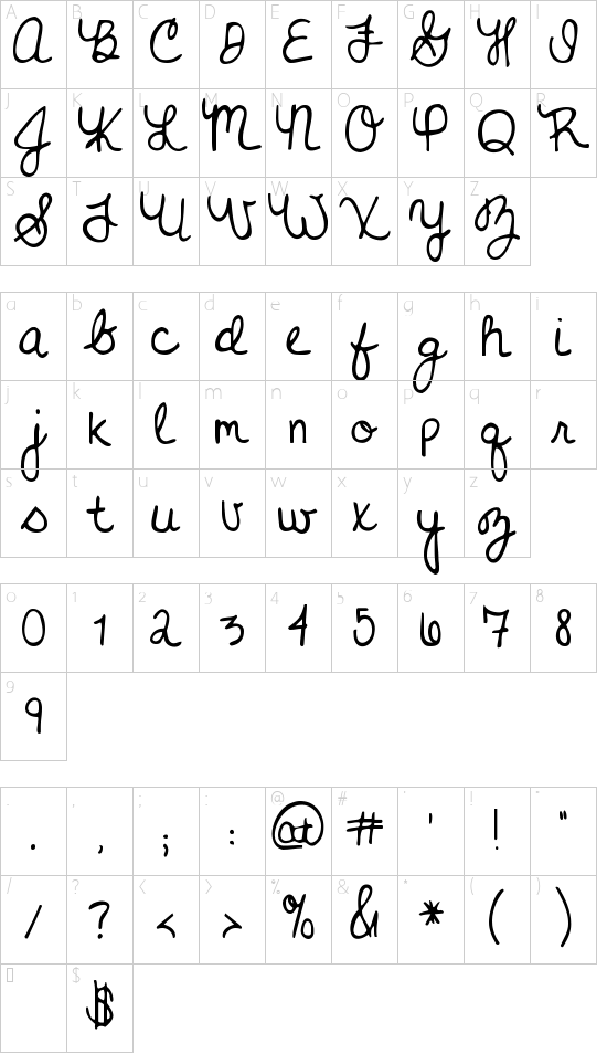 Never Grow Up font character map