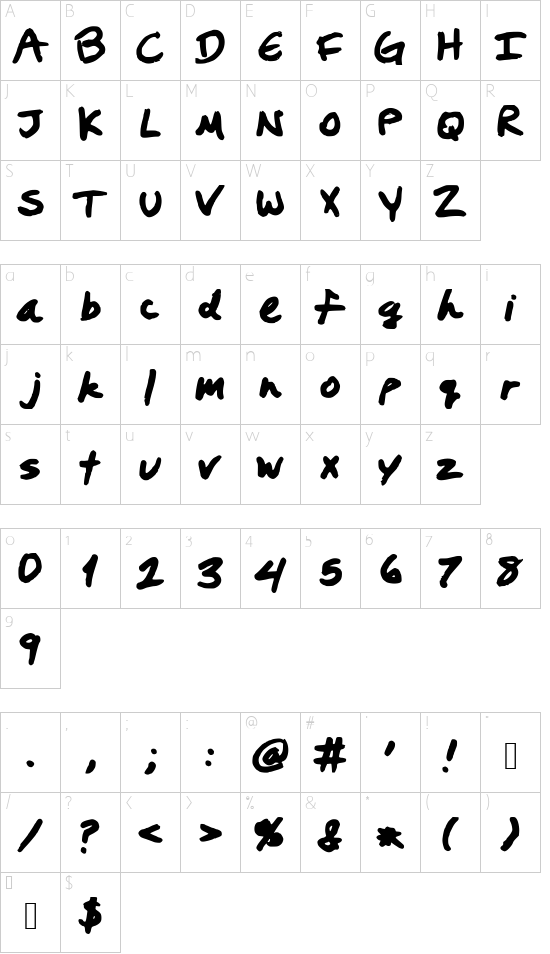 PrestonsWriting font character map