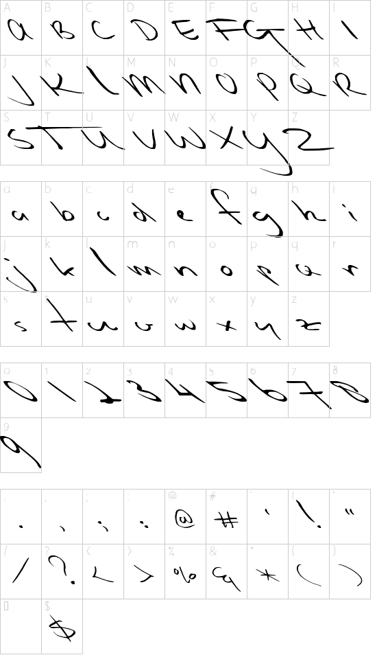 Slipstream Sweetheart font character map