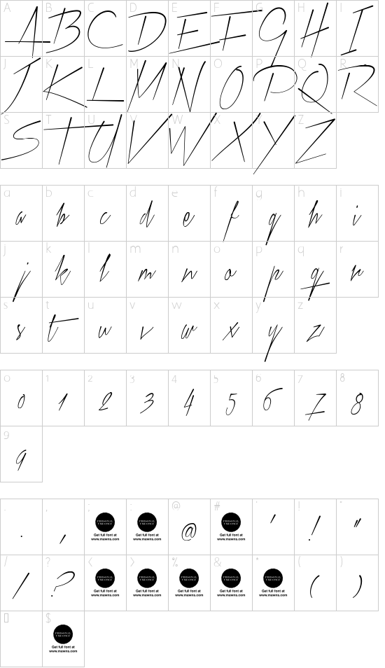 Xtreem Thin Demo font character map