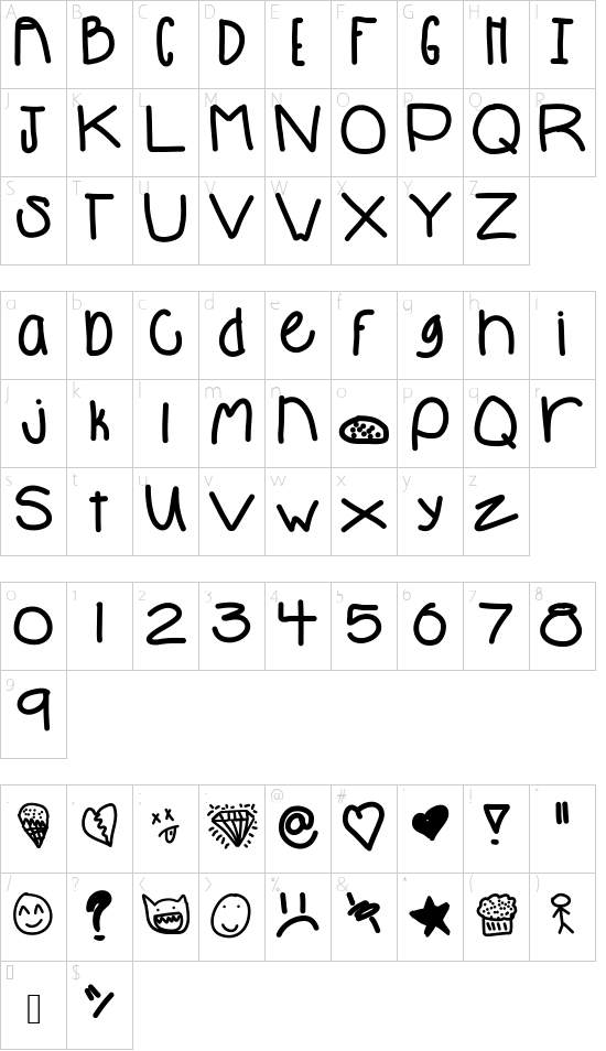 Babe font character map