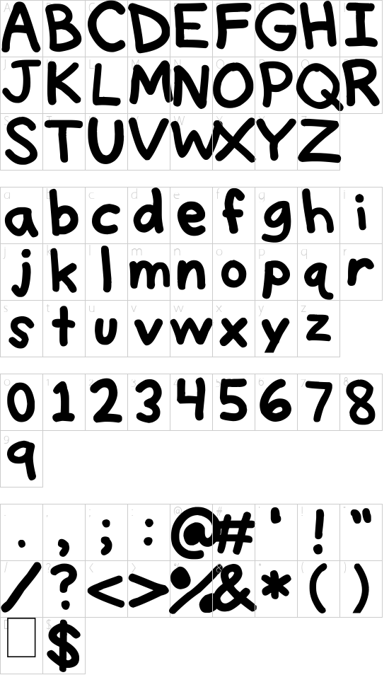 Think Thick font character map