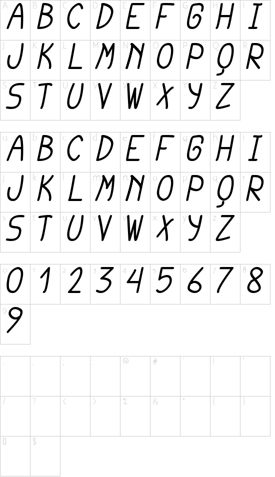 cursi extra tfb bold Italic font character map