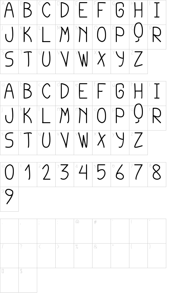 cursi extra tfb font character map