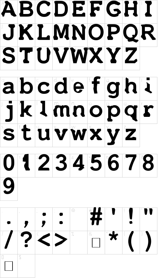 Uneek font character map