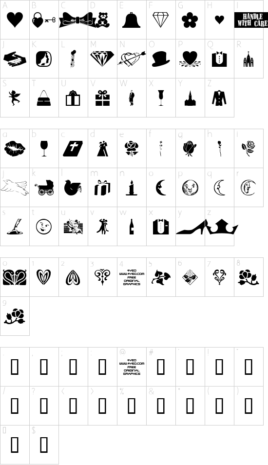 4YEOVAL font character map
