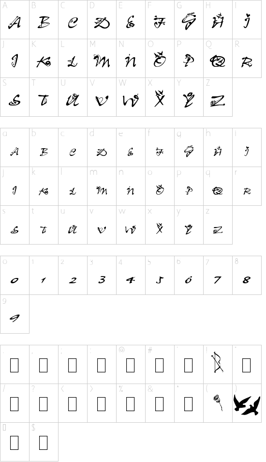 Clb:Valentine font character map