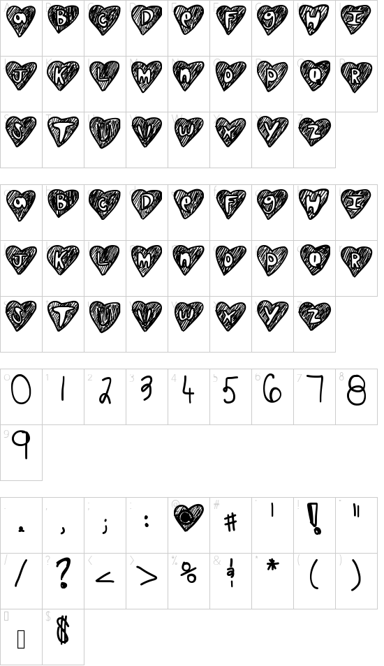 Overhearts font character map