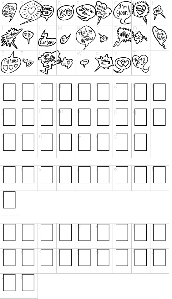 PS I love you font character map