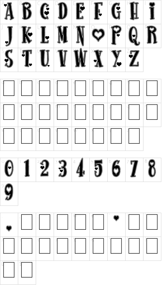 True Stories font character map