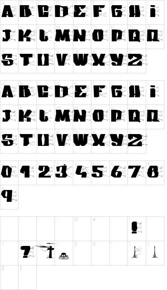 Arakphobia font character map