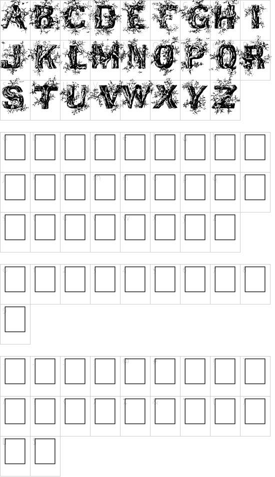 DeepWoodsInitials font character map