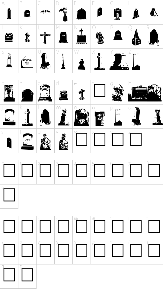 Gravestone bats font character map