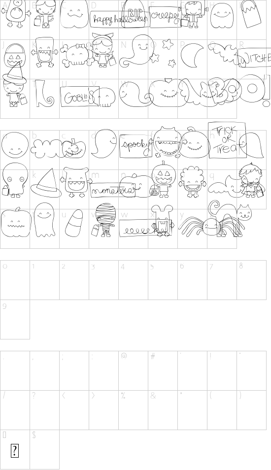 MTF Sweet Halloween Dings font character map