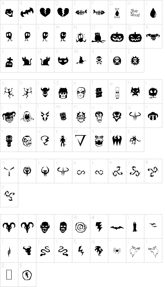 ILL oCtoBer 98 font character map