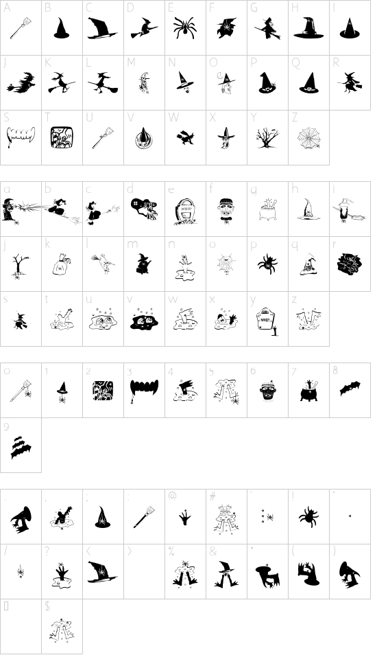 SpidersClub font character map