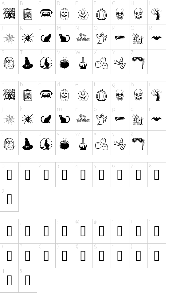 Trick or Treat BV font character map