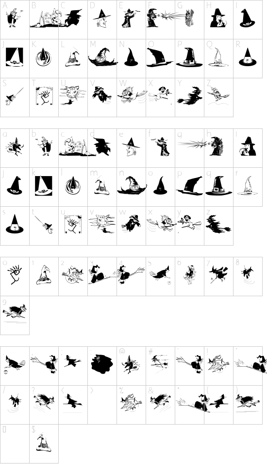 WitchesStuff font character map