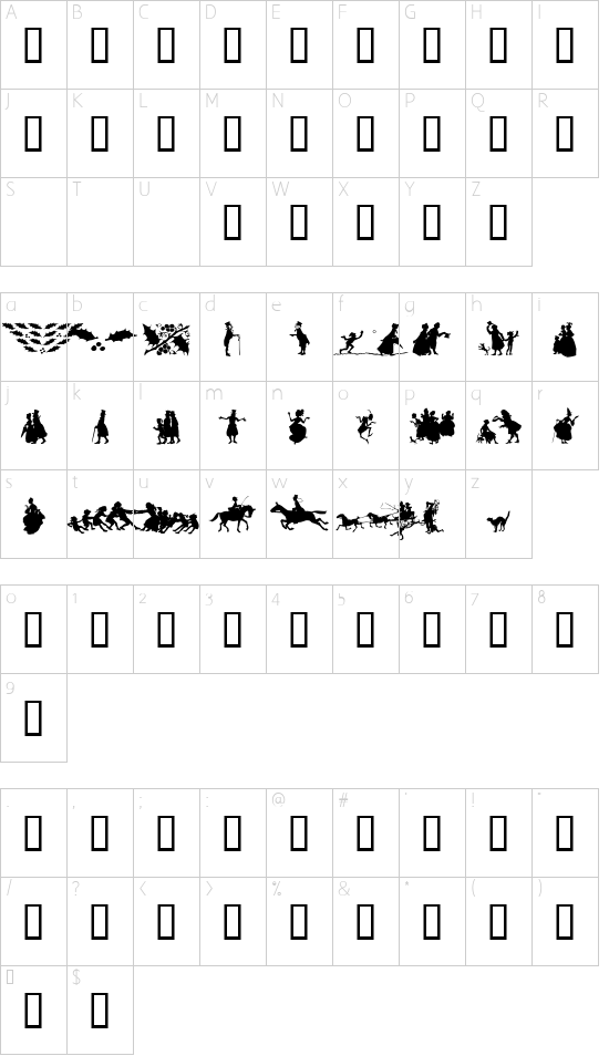 Rackham Holiday Ornament font character map