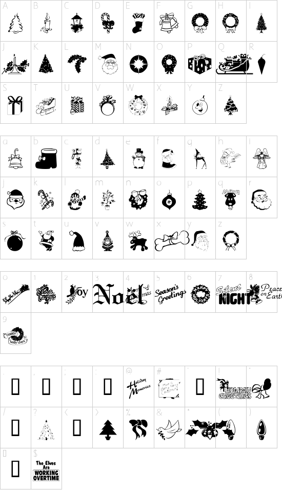 XmasTyme   1 font character map