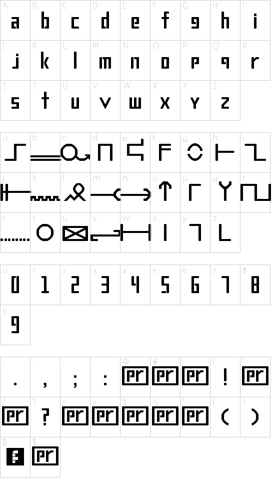 Proofreader Regular font character map