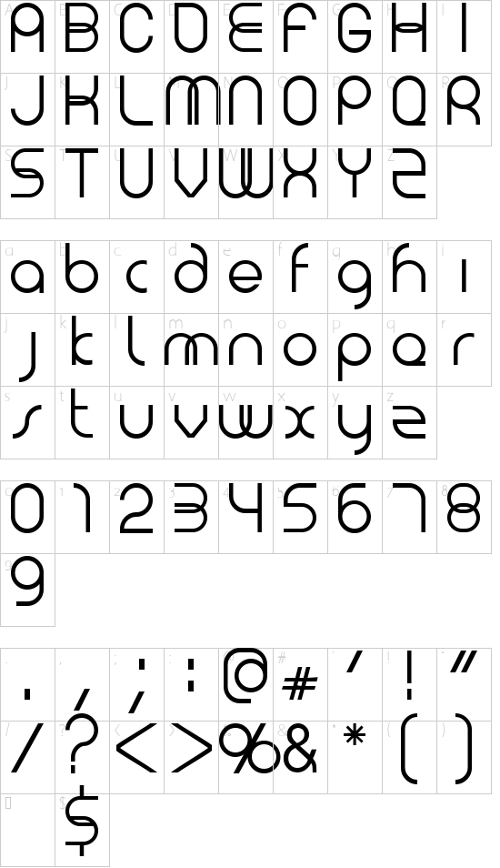 VOL font character map