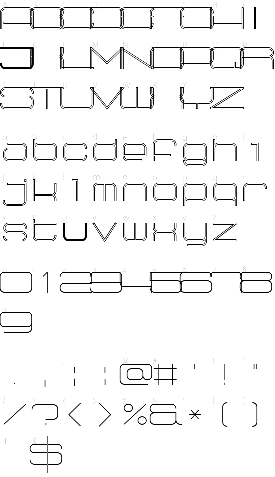 Radio 187.5 Outlined  font character map