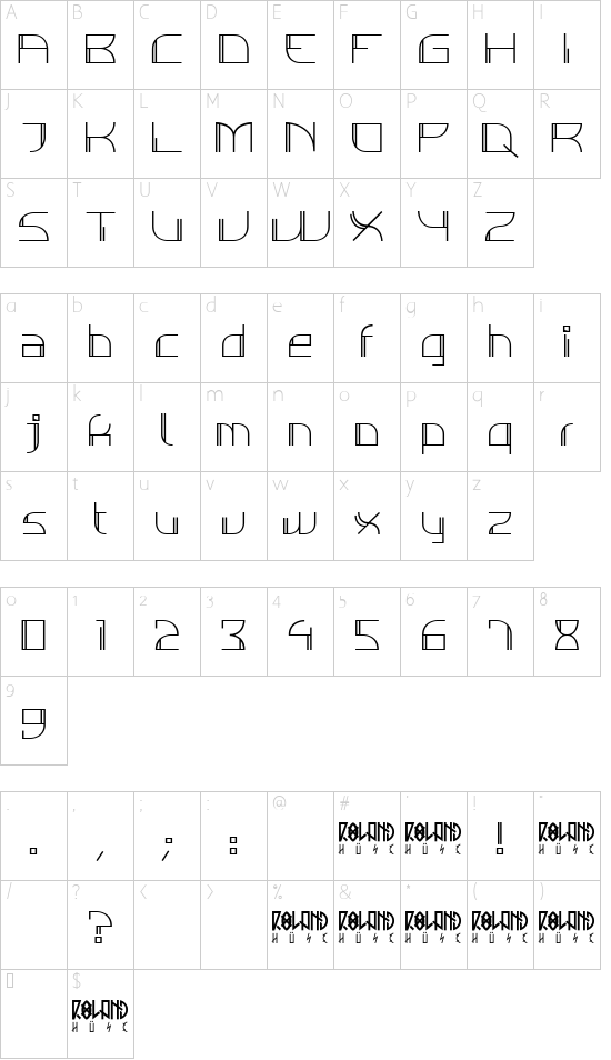 Individigital Thin font character map