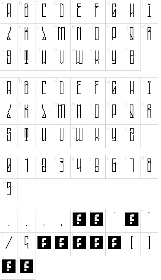 Tall Boy West Regular font character map