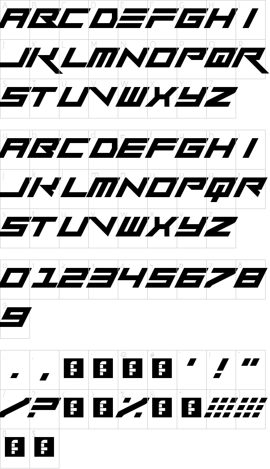 Vermin Vibes Slant Regular font character map