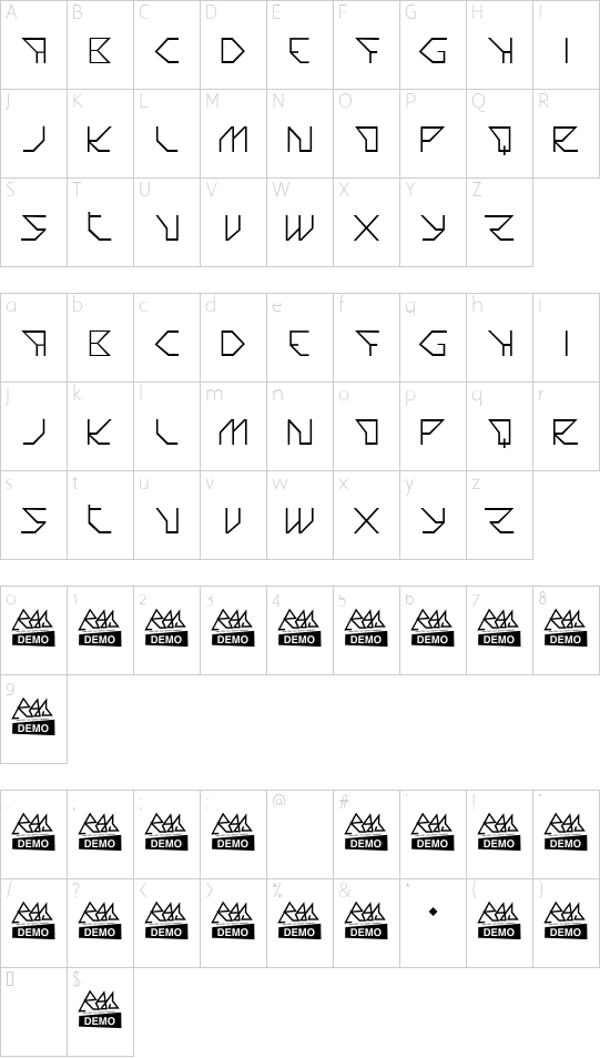 JOIA* font character map