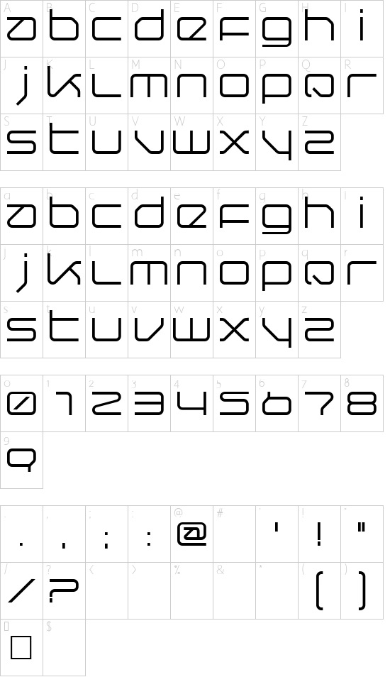 Querround Regular font character map